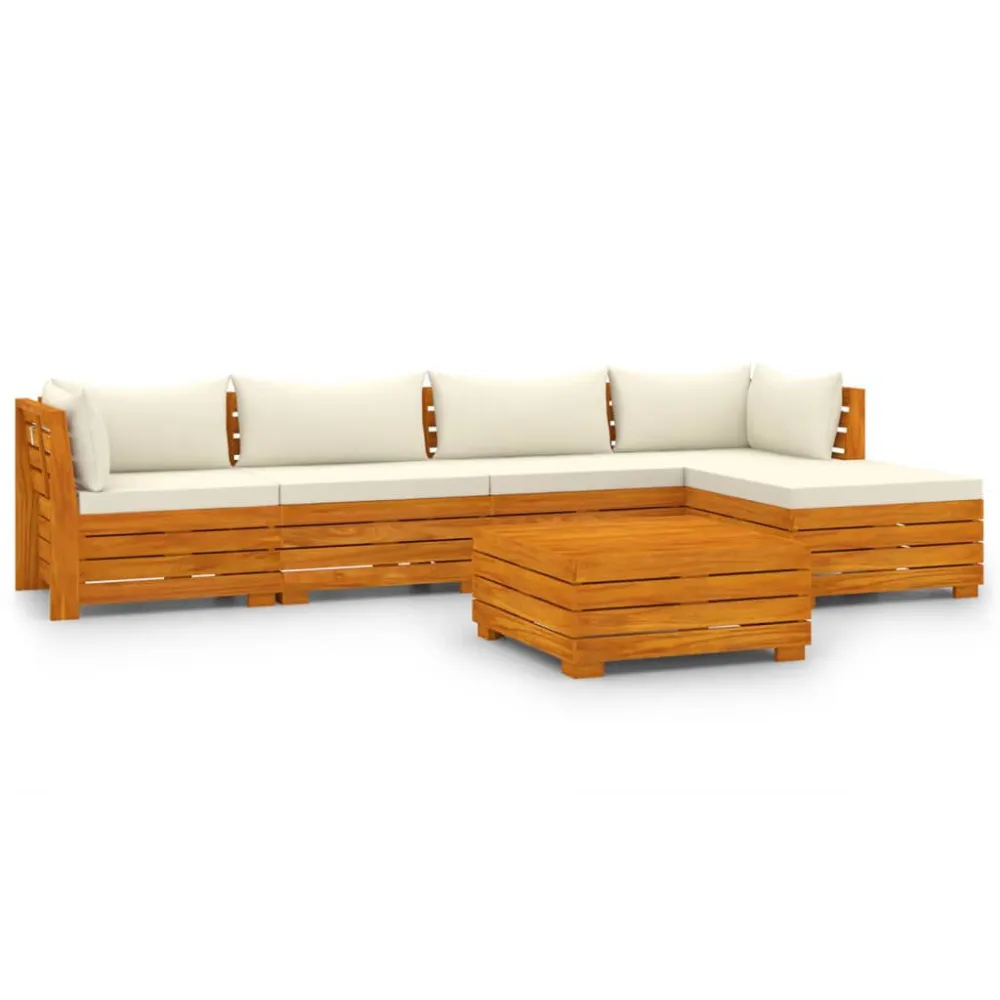 Conjunto Completo de 6 pcs conjunto lounge de jardim com almofadões acácia maciç