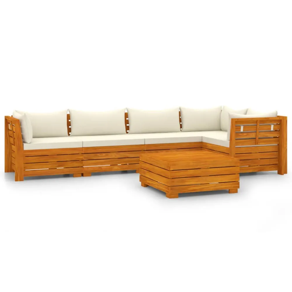 Conjunto Completo de 6 pcs conjunto lounge de jardim com almofadões acácia maciç