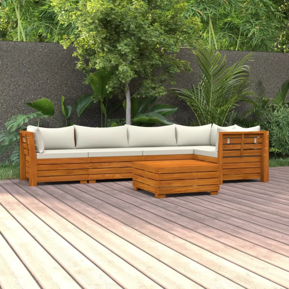 Conjunto Completo de 6 pcs conjunto lounge de jardim com almofadões acácia maciç