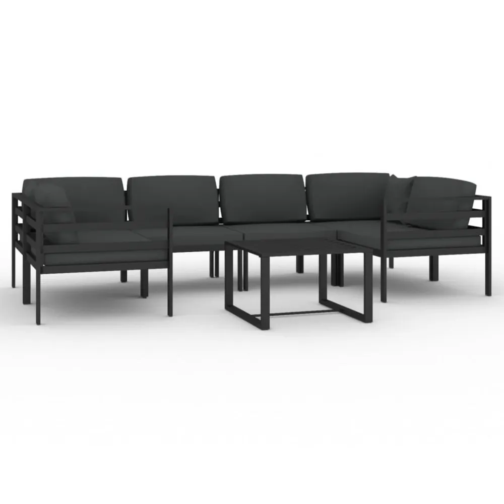 Conjunto Completo de 7 pcs conjunto lounge jardim com almofadões alumínio antracite