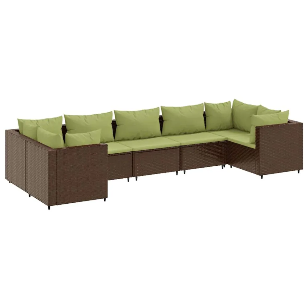 Conjunto Completo de 7 pcs conjunto lounge de jardim com almofadões vime PE castanho