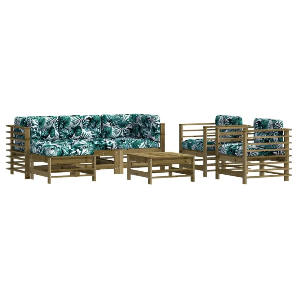 Conjunto Completo de 7 pcs conjunto lounge de jardim com almofadões pinho impregnado