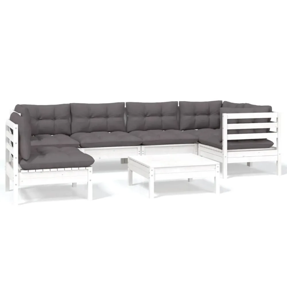 Conjunto Completo de 7 pcs conjunto lounge de jardim com almofadões pinho branco