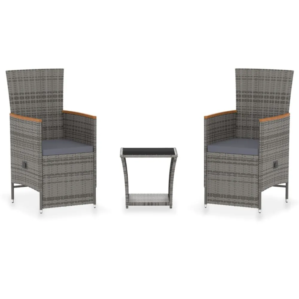 Conjunto Completo de 3 pcs conjunto lounge de jardim com almofadões vime PE cinzento
