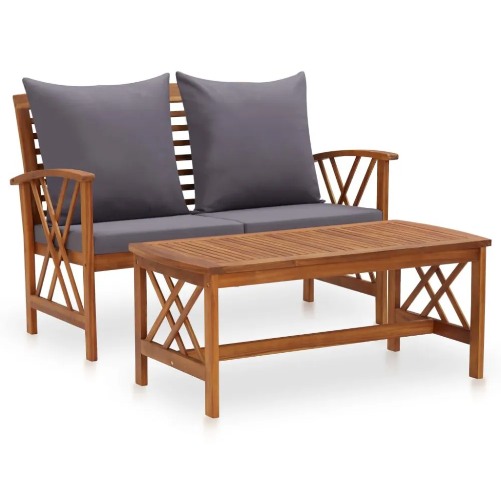Conjunto Completo de 2 pcs conjunto lounge de jardim com almofadões acácia maciç