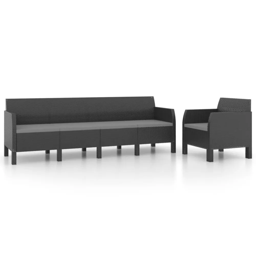 Conjunto Completo de 2 pcs conjunto lounge jardim com almofadões vime PP antracite