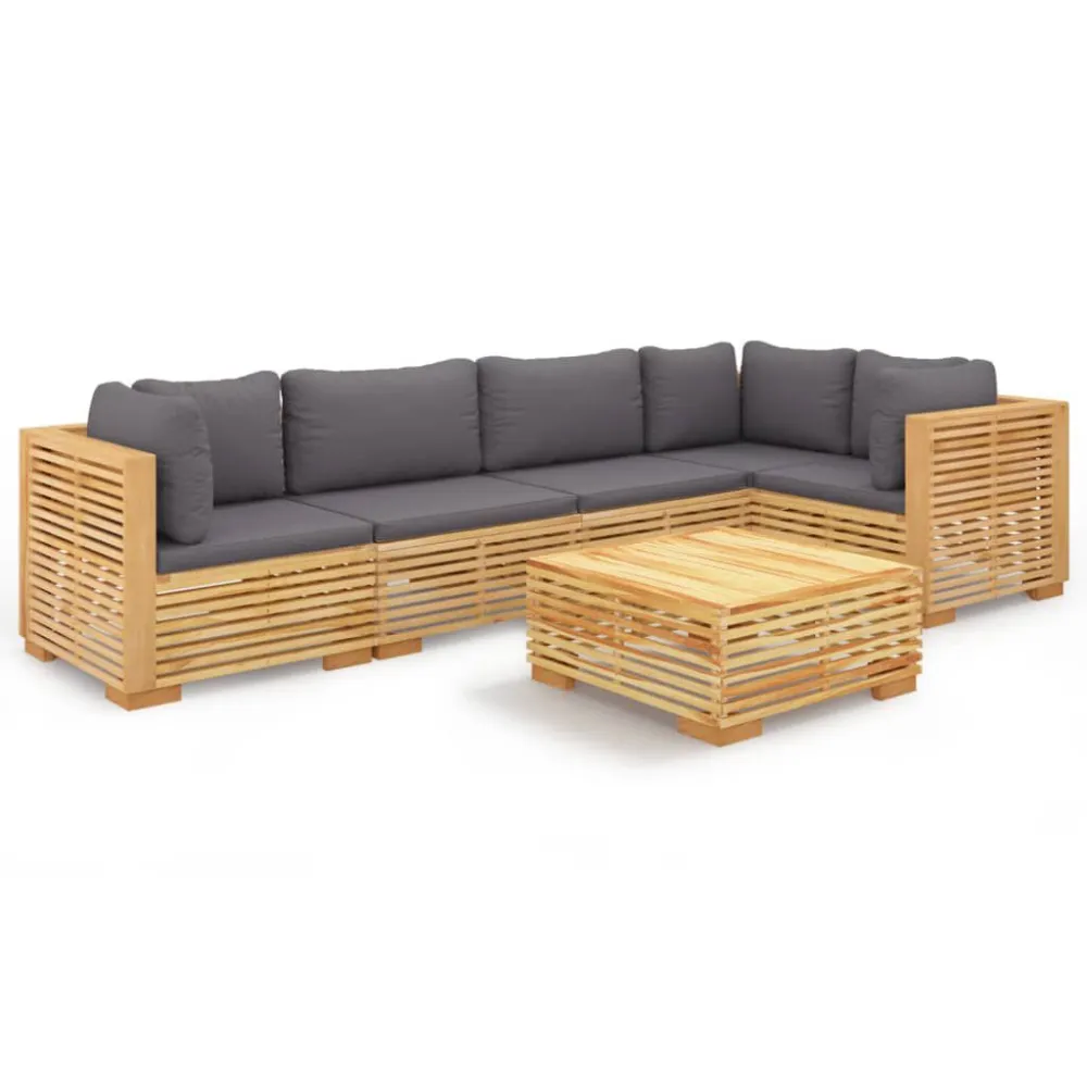 Conjunto Completo de 6 pcs conjunto lounge jardim com almofadões madeira teca maciç