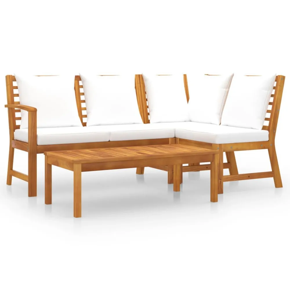 Conjunto Completo de 4 pcs conjunto lounge jardim com almofadões acácia maciç creme