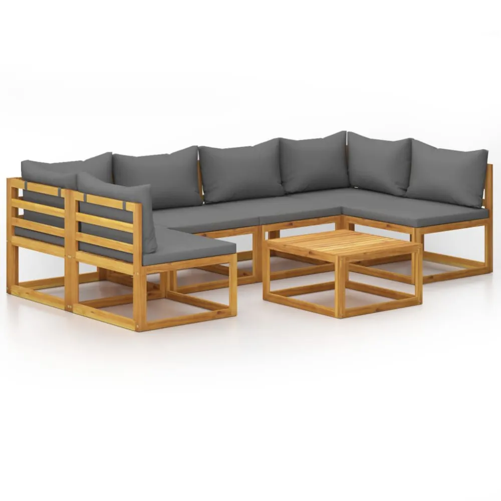 Conjunto Completo de 7 pcs conjunto lounge de jardim com almofadões acácia maciç