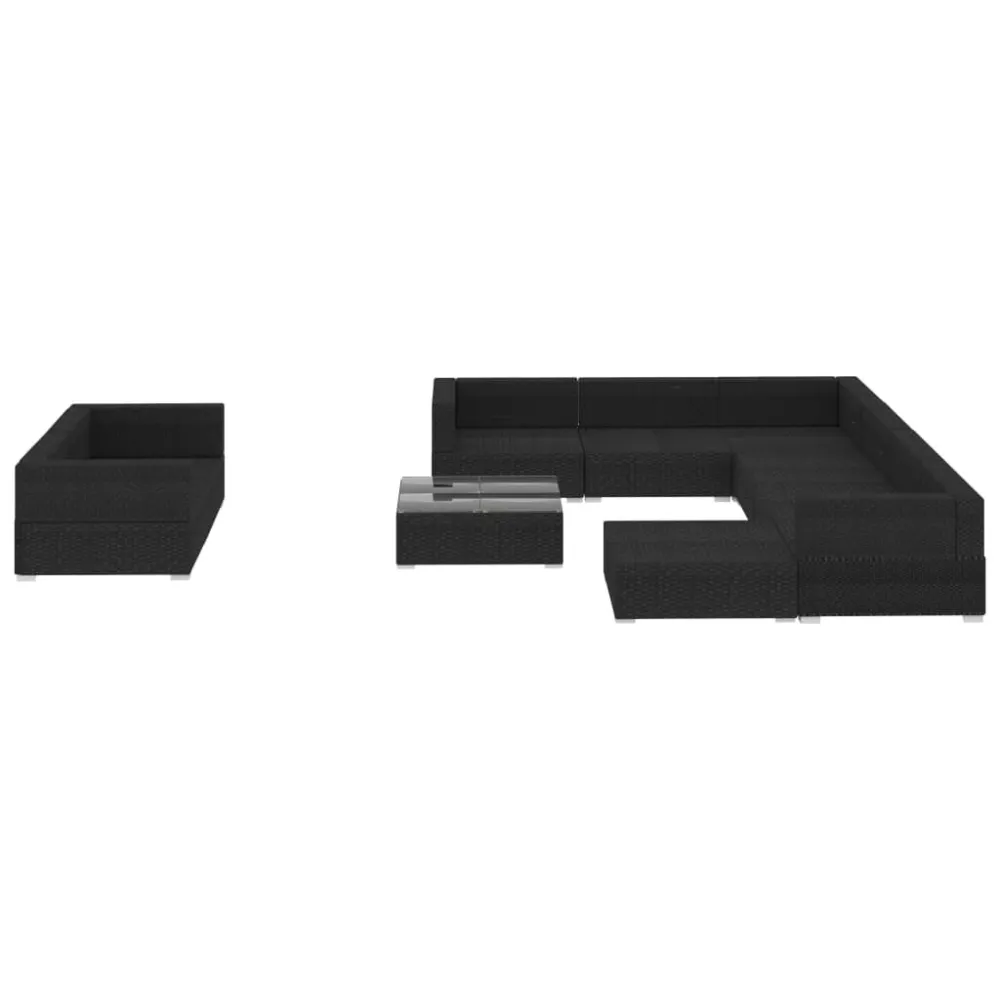 Conjunto Completo de 10 pcs conjunto lounge de jardim com almofadões vime PE preto