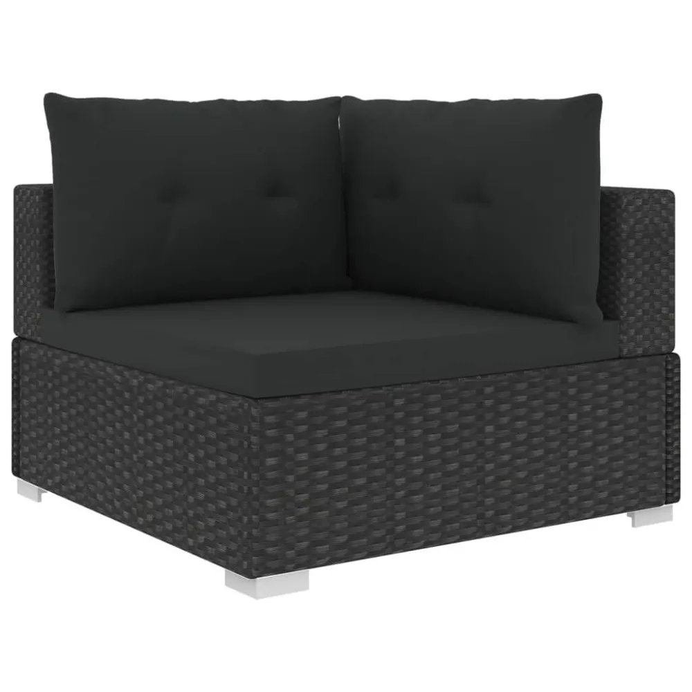 Conjunto Completo de 10 pcs conjunto lounge de jardim com almofadões vime PE preto