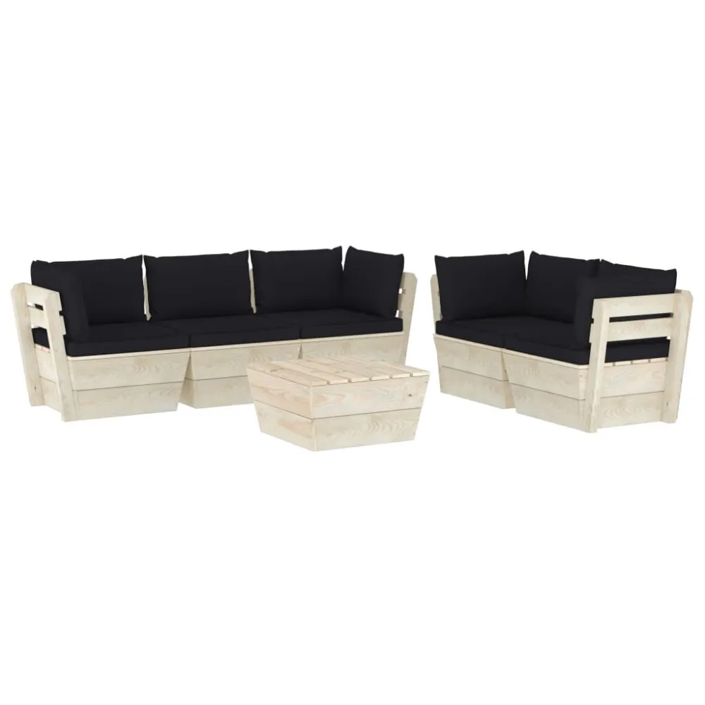 Conjunto Completo de 6 pcs conjunto lounge de paletes + almofadões madeira de abeto