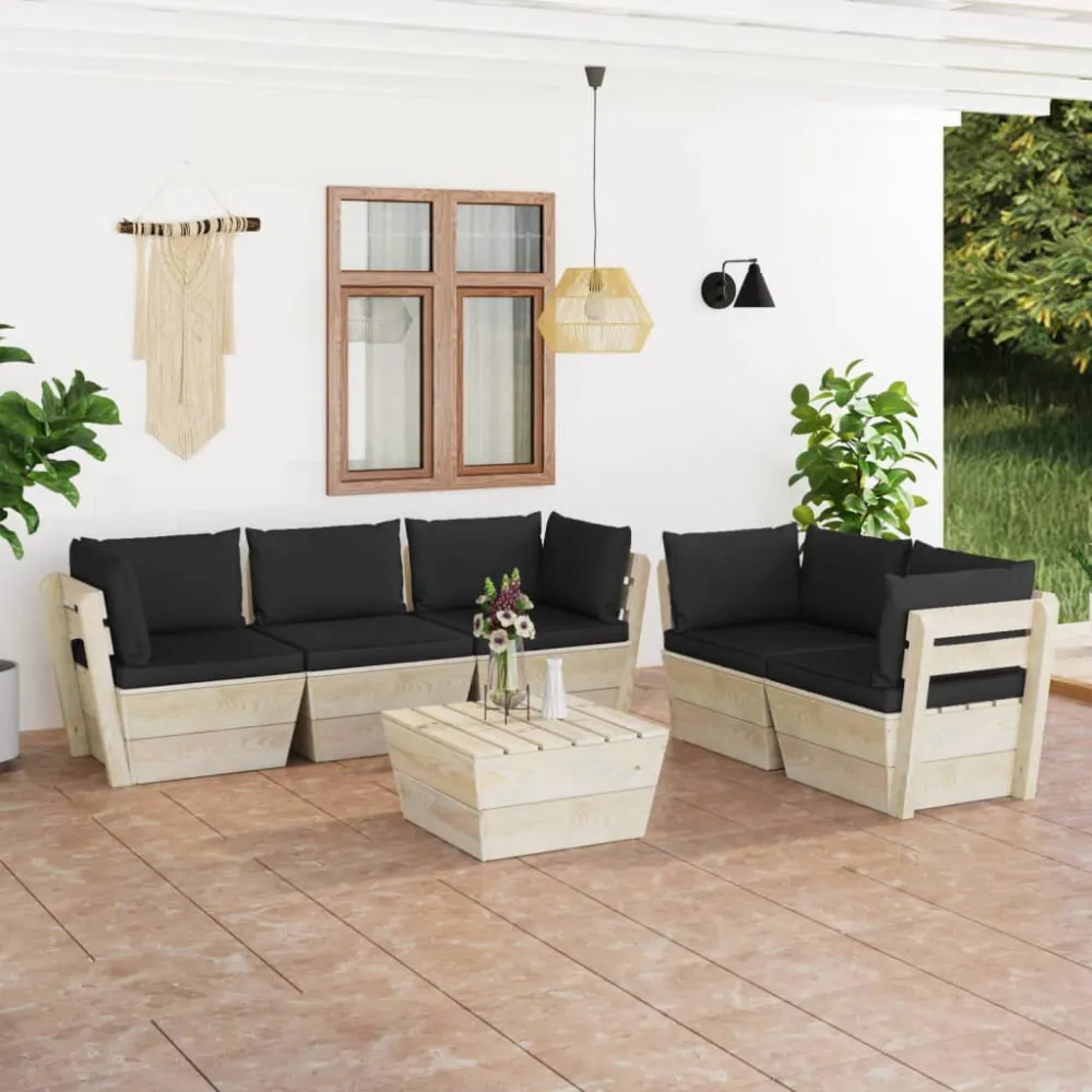 Conjunto Completo de 6 pcs conjunto lounge de paletes + almofadões madeira de abeto