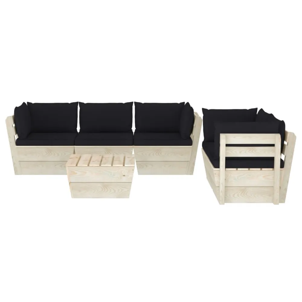 Conjunto Completo de 6 pcs conjunto lounge de paletes + almofadões madeira de abeto