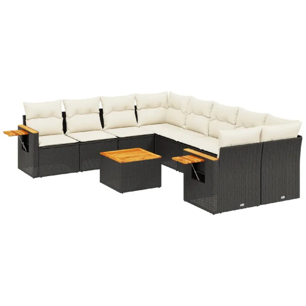 Conjunto Completo de 9 pcs conjunto de sofás para jardim com almofadões vime PE preto