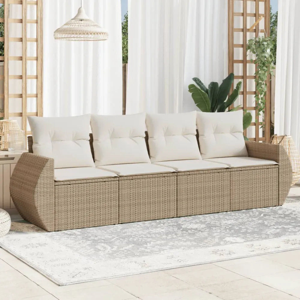 Conjunto Completo de 4 pcs conjunto de sofás para jardim com almofadões vime PE bege