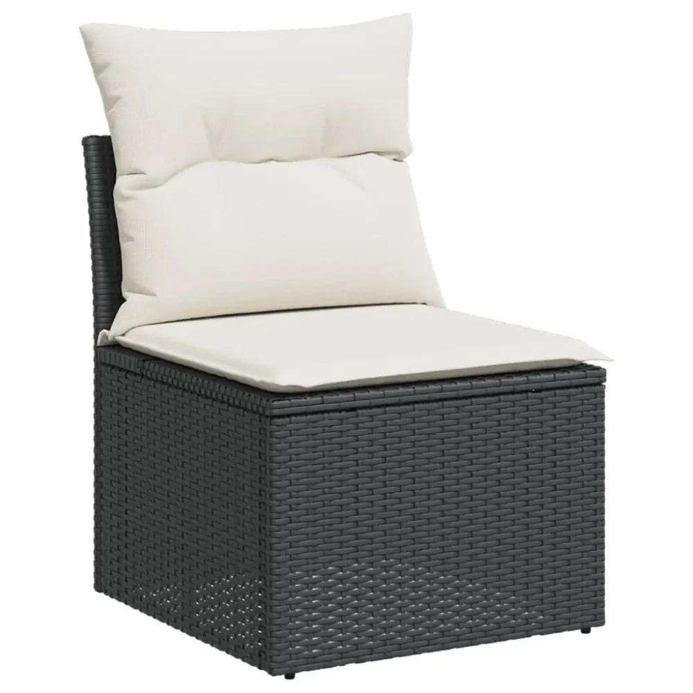 Conjunto Completo de 9 pcs conjunto de sofás para jardim com almofadões vime PE preto