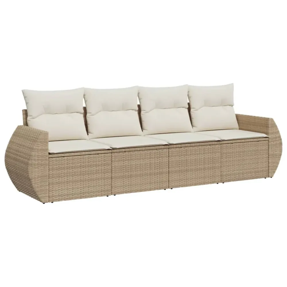Conjunto Completo de 4 pcs conjunto de sofás para jardim com almofadões vime PE bege