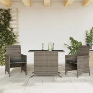 Conjunto Completo de 3 peças conjunto bistrô com almofadões vime PE cinza