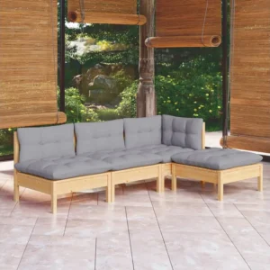 Conjunto Completo de 4 peças conjunto lounge de jardim com almofadões cinza pinho