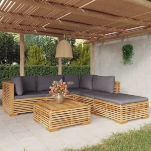 Conjunto Completo de 6 peças conjunto lounge jardim com almofadões madeira teca maciç
