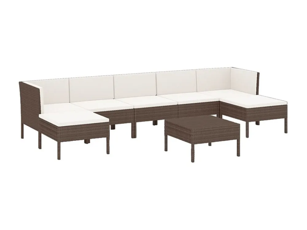 Conjunto Completo de 8 peças conjunto lounge jardim com almofadões vime PE castanho
