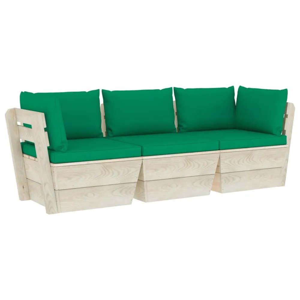 Conjunto Completo de Sofá paletes 3 lugares para jardim com almofadões madeira de abeto