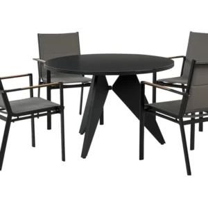 Conjunto refeição jardim 4 lugares alumínio preto e almofadas cinzentas OLMETTO/BUSSETO em Ferro Forjado