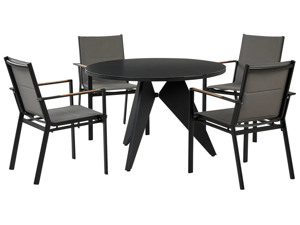 Conjunto refeição jardim 4 lugares alumínio preto e almofadas cinzentas OLMETTO/BUSSETO em Ferro Forjado