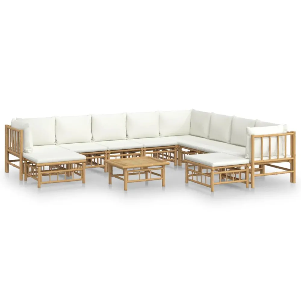 Design Ergonômico e Confortável 11pcs conjunto lounge de jardim bambu com almofadões branco nata