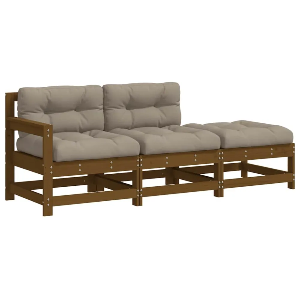 Design Ergonômico e Confortável 3pcs conj. lounge jardim+almofadões madeira maciç castanho-mel