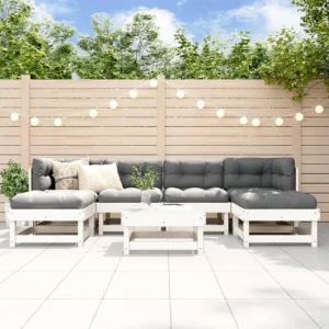 Design Ergonômico e Confortável 7peças conjunto lounge jardim com almofadões madeira maciç branco