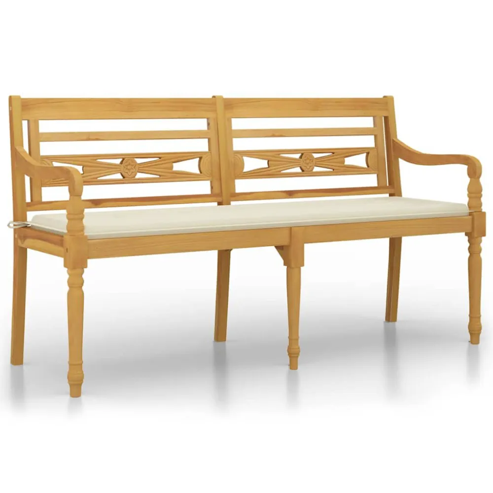Design Ergonômico e Confortável Banco Batavia com almofadão cor creme 150 cm madeira de teca maciç