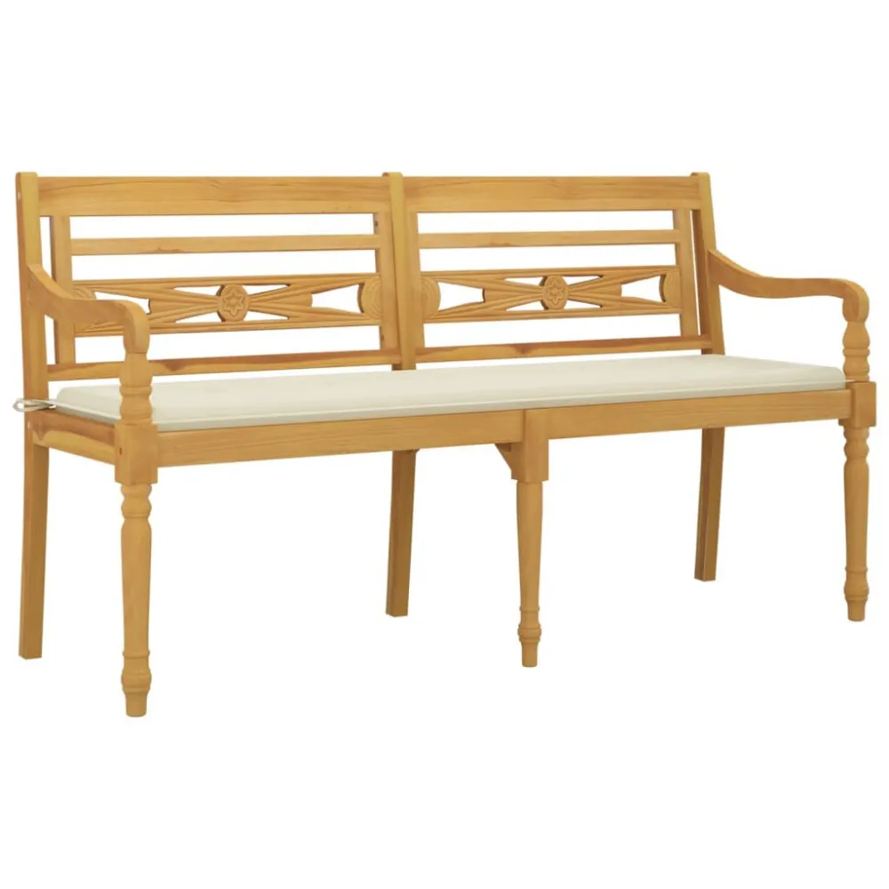 Design Ergonômico e Confortável Banco Batavia com almofadão cor creme 150 cm madeira de teca maciç