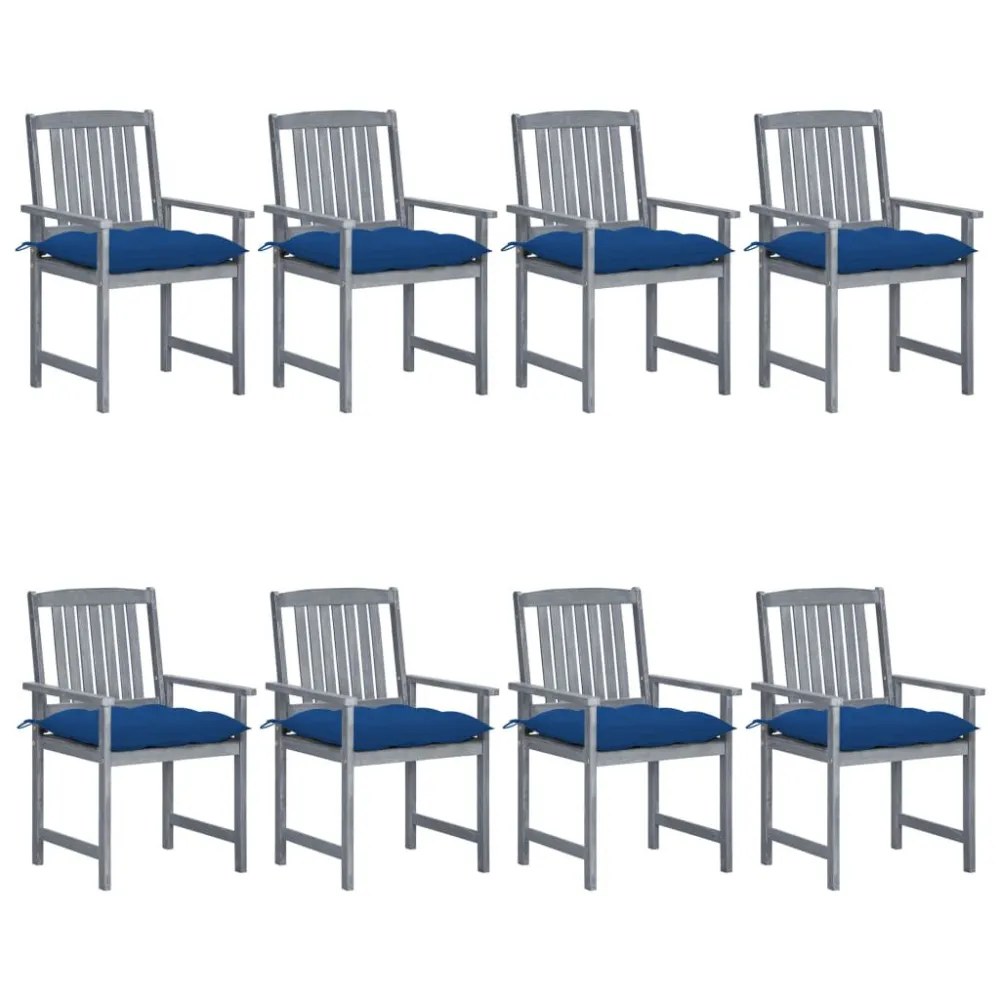 Design Ergonômico e Confortável Cadeiras de jardim com almofadões 8 pcs acácia maciç cinzento