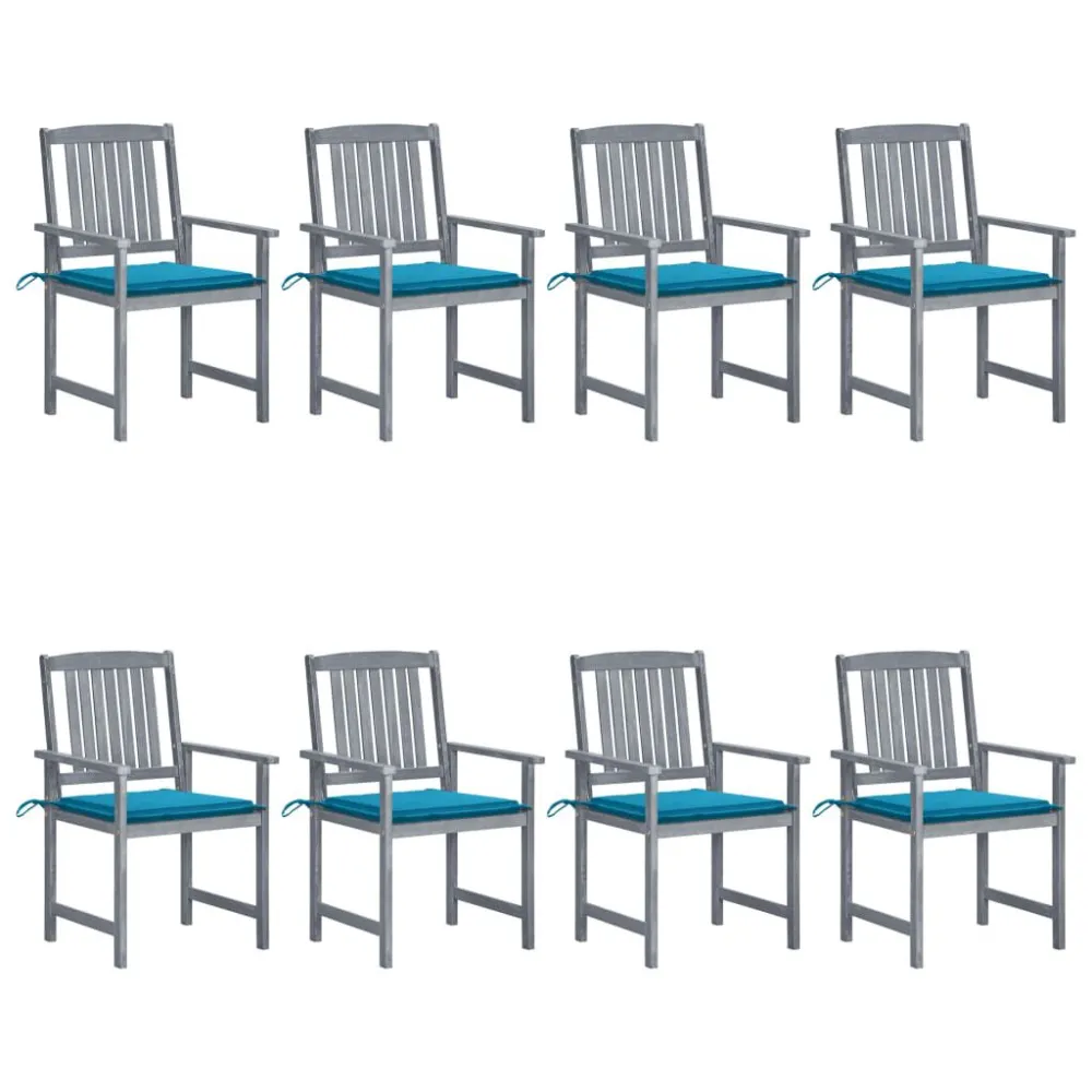 Design Ergonômico e Confortável Cadeiras de jardim com almofadões 8 pcs acácia maciç cinzento