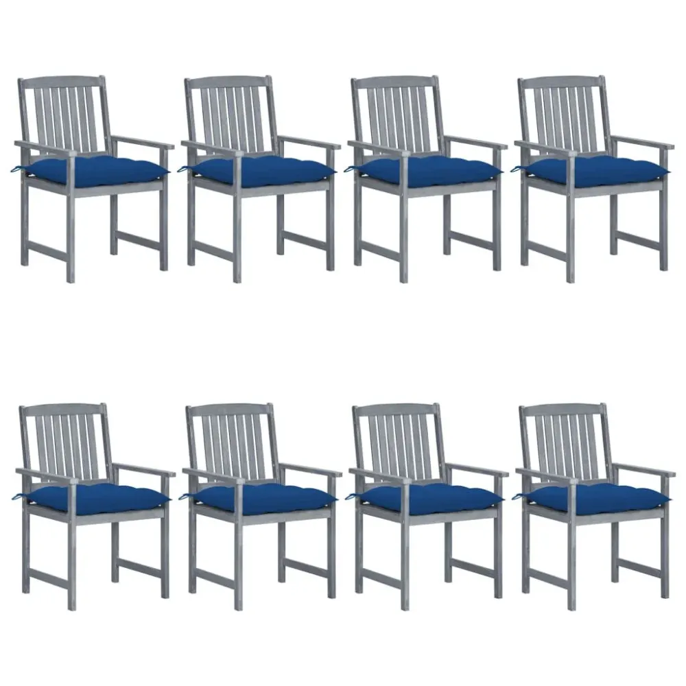Design Ergonômico e Confortável Cadeiras de jardim com almofadões 8 pcs acácia maciç cinzento
