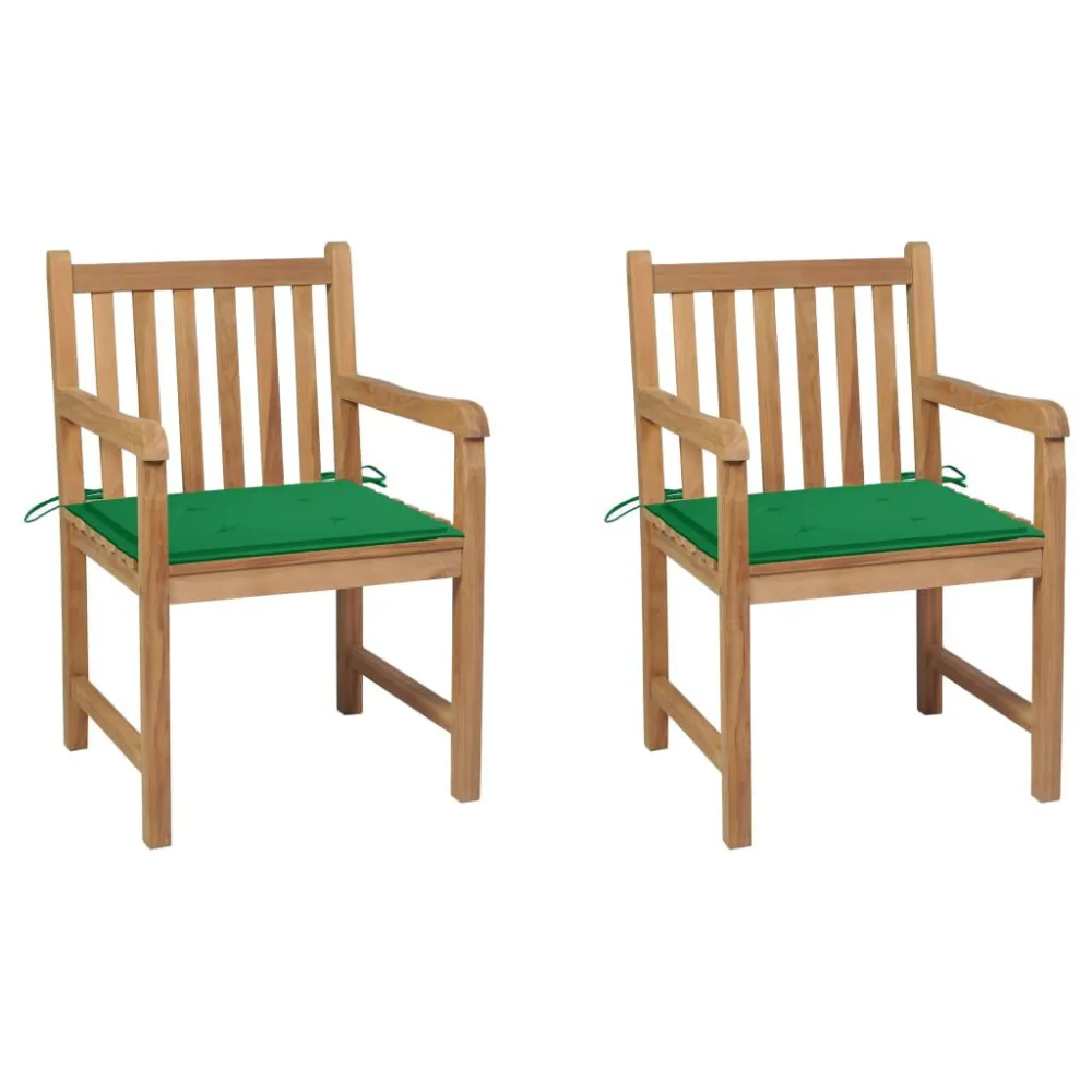 Design Ergonômico e Confortável Cadeiras de jardim com almofadões verdes 2 pcs teca maciç
