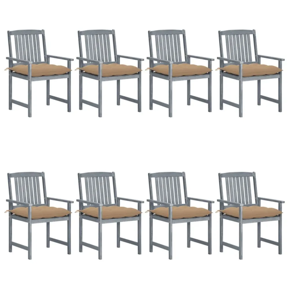 Design Ergonômico e Confortável Cadeiras de jardim com almofadões 8 pcs acácia maciç cinzento