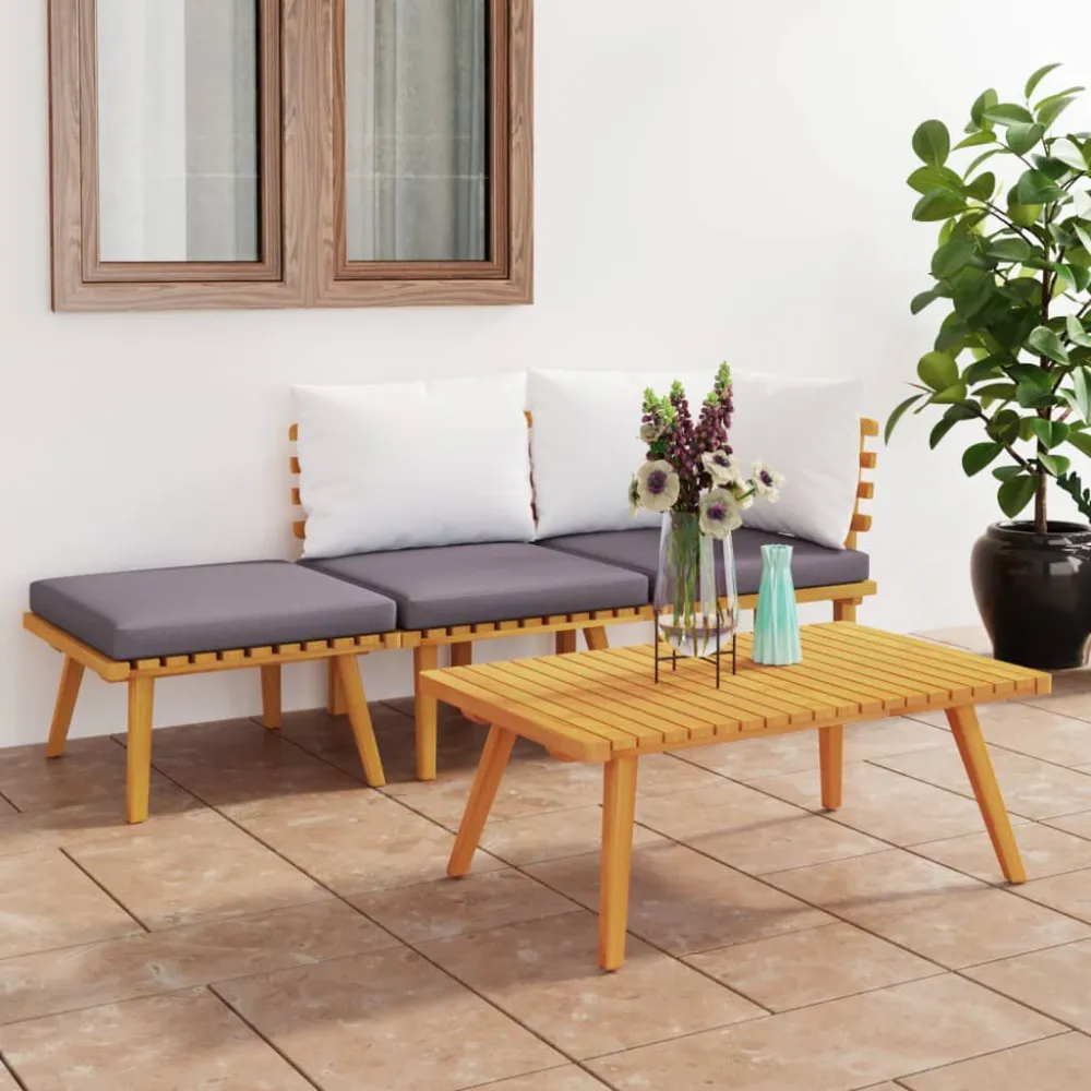 Design Ergonômico e Confortável 4 pcs conj. lounge jardim com almofadões madeira acácia maciç