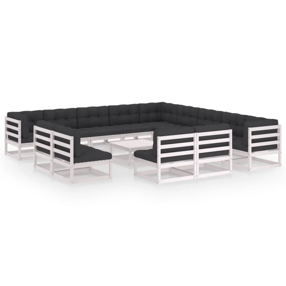 Design Ergonômico e Confortável 14 pcs conj. lounge de jardim com almofadões pinho maciço branco