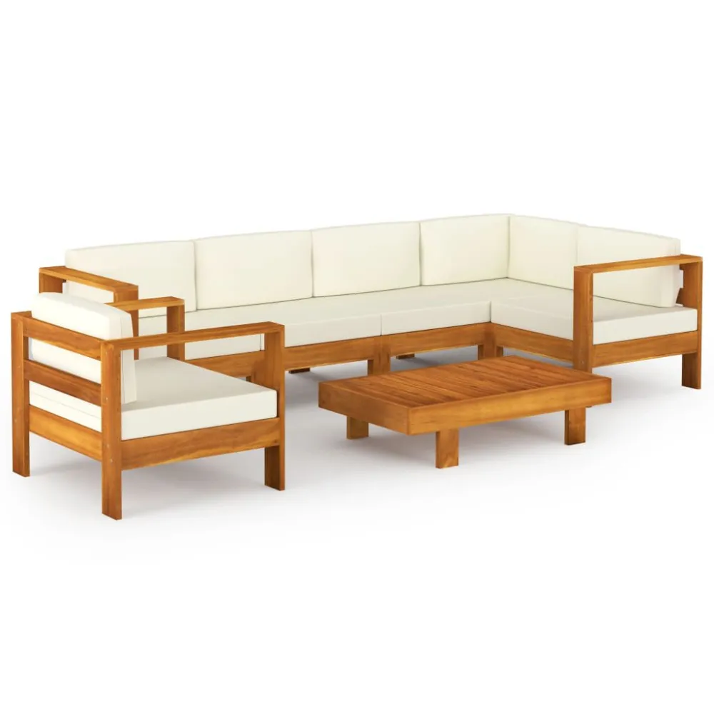 Design Ergonômico e Confortável 7 pcs conj. lounge de jardim com almofadões branco nata acácia