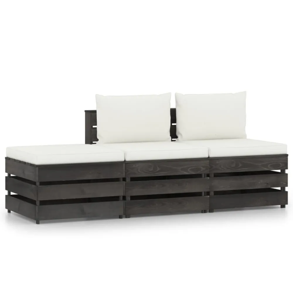 Design Ergonômico e Confortável 3 pcs conj. lounge jardim + almofadões madeira impreg. cinzento