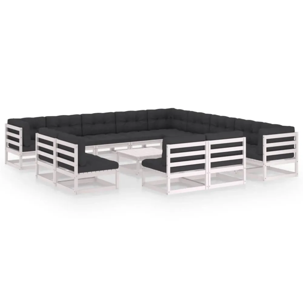 Design Ergonômico e Confortável 14 pcs conj. lounge de jardim com almofadões pinho maciço branco