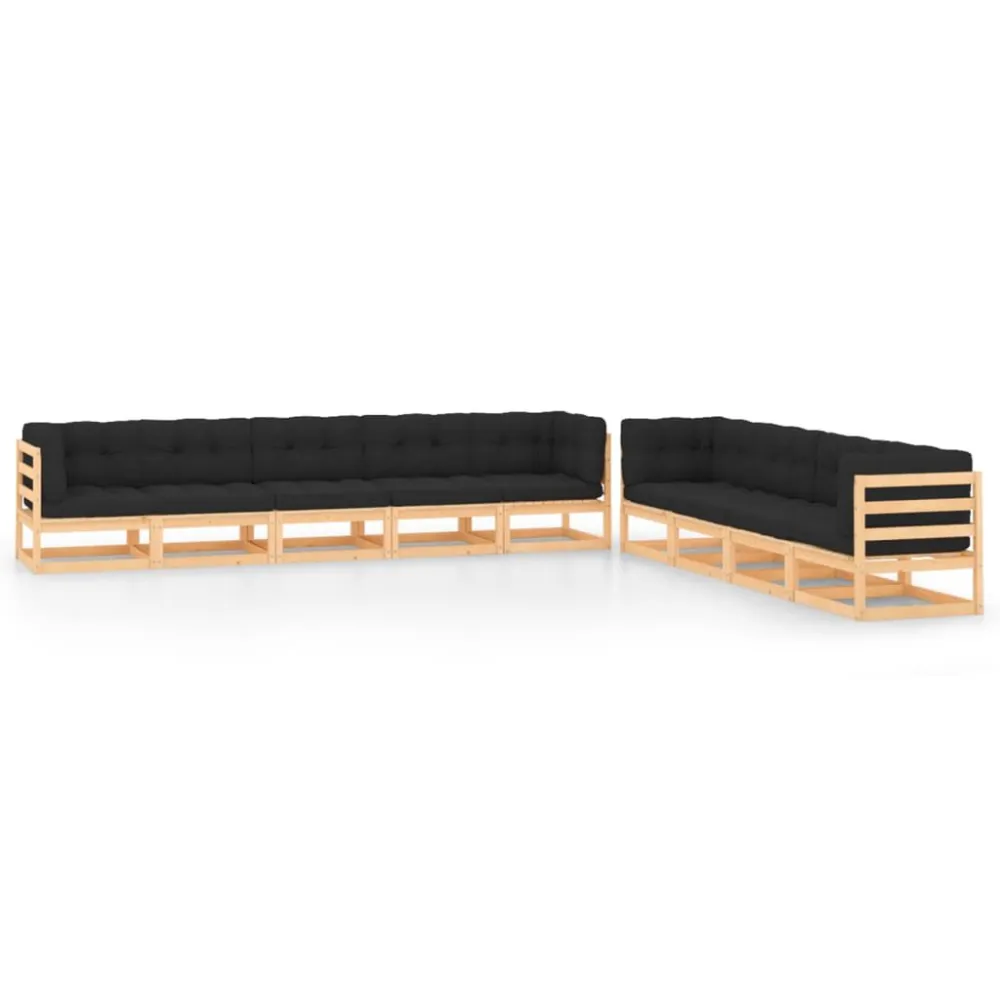 Design Ergonômico e Confortável 9 pcs conj. lounge jardim com almofadões antracite pinho maciço