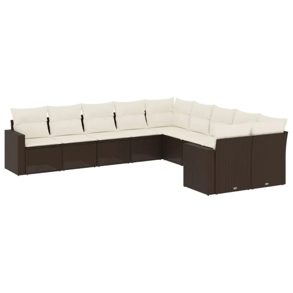 Design Ergonômico e Confortável 10 pcs conj. sofás jardim com almofadões vime PE castanho