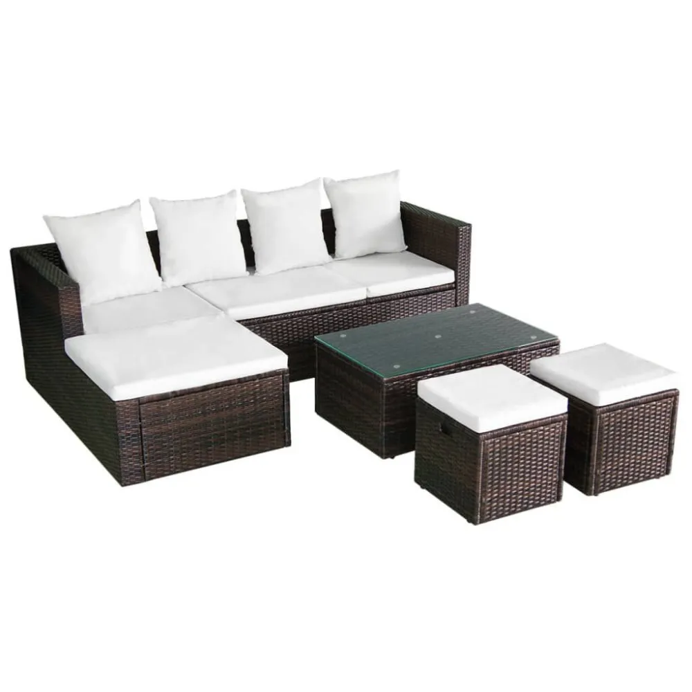Design Ergonômico e Confortável 4 pcs conjunto lounge jardim com almofadões vime PE castanho