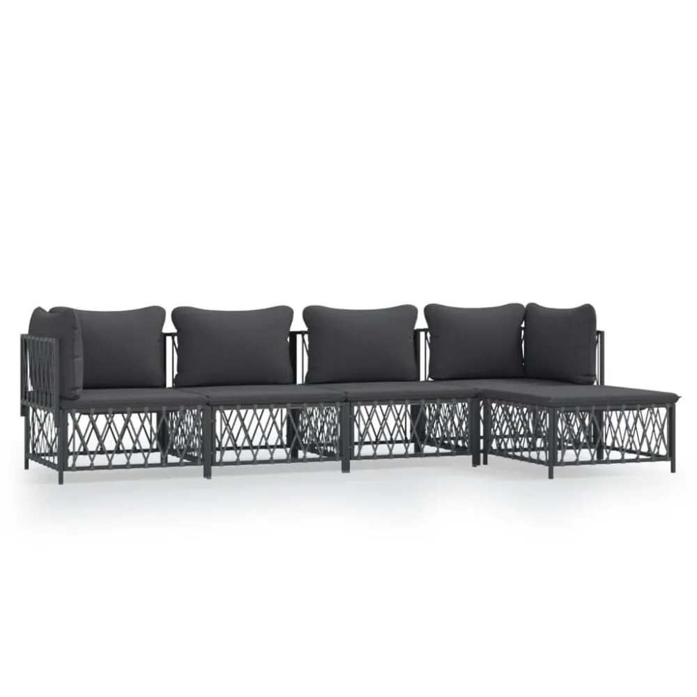 Design Ergonômico e Confortável 5 pcs conjunto lounge de jardim com almofadões ço antracite