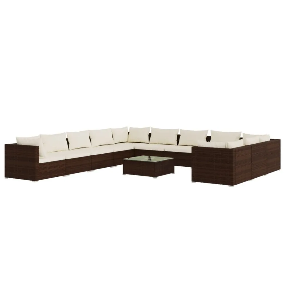 Design Ergonômico e Confortável 12 pcs conjunto lounge jardim com almofadões vime PE castanho