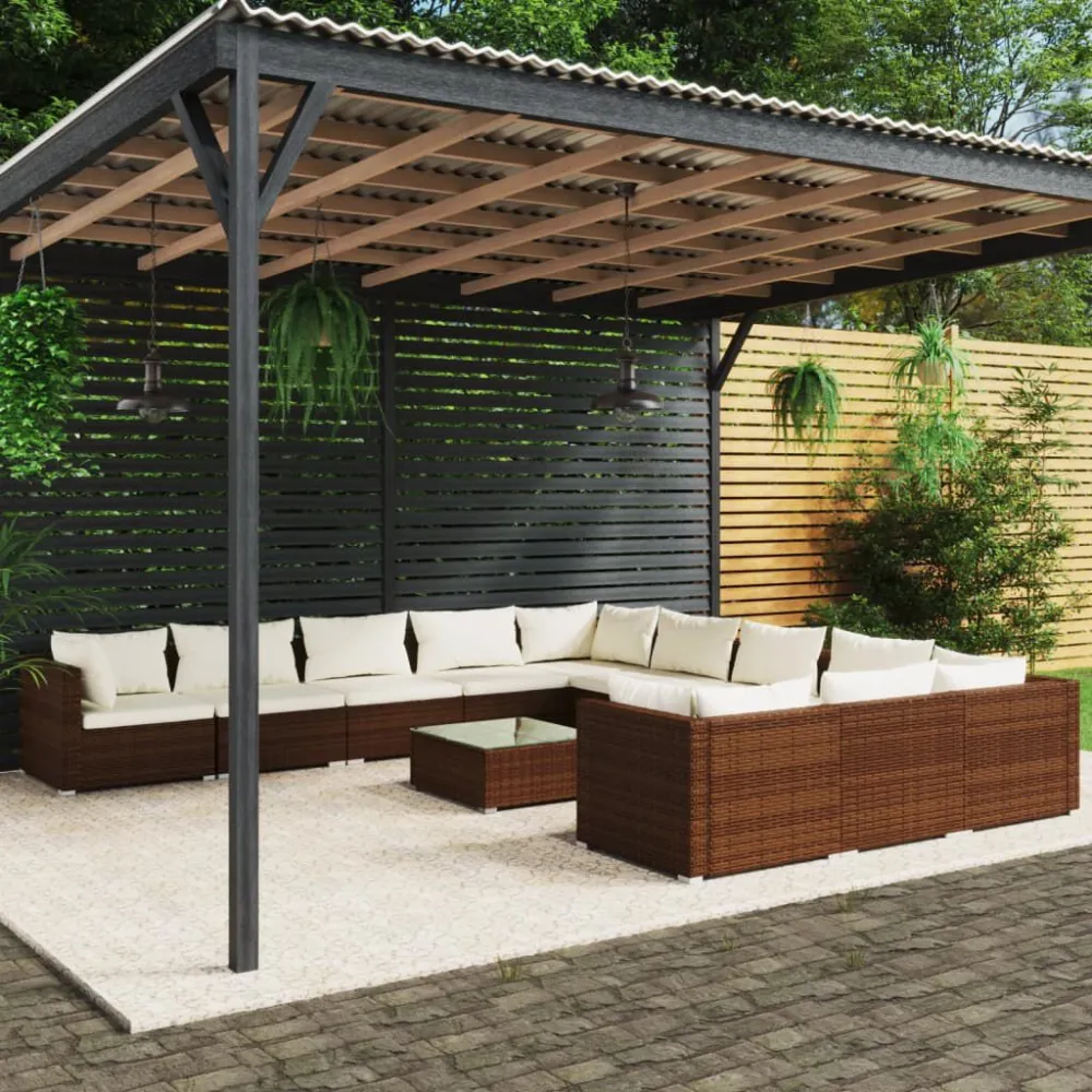 Design Ergonômico e Confortável 12 pcs conjunto lounge jardim com almofadões vime PE castanho